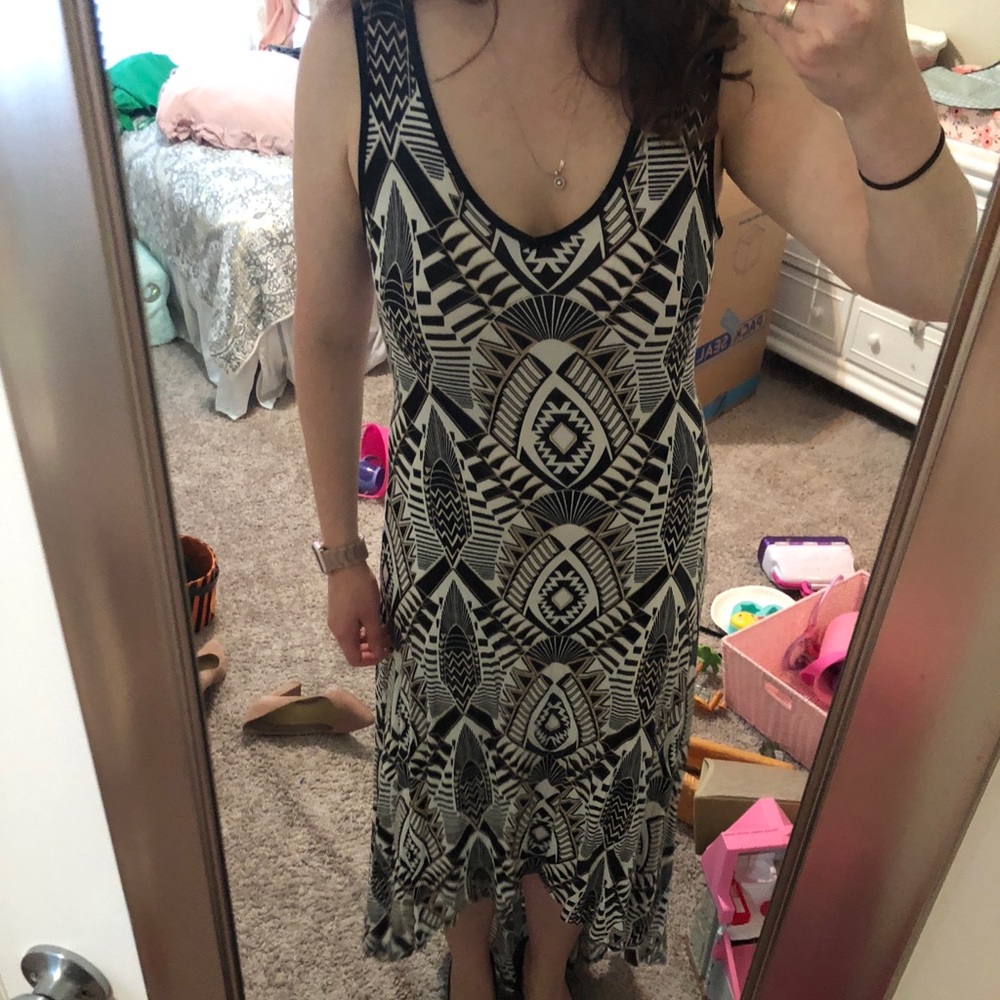 Black tan and white high low maxi dress